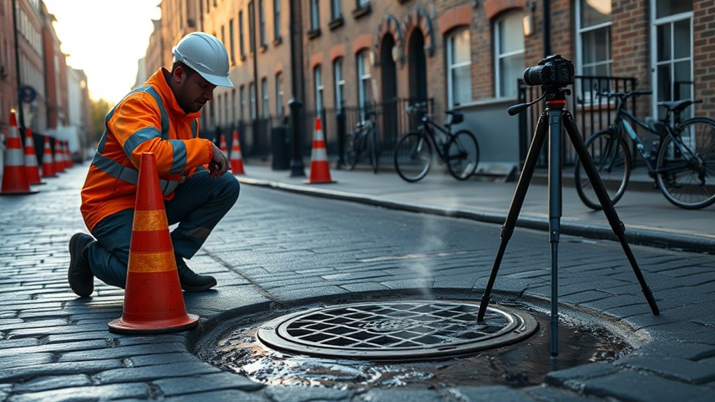 Engineer carrying out water mains leak detection in Clapham